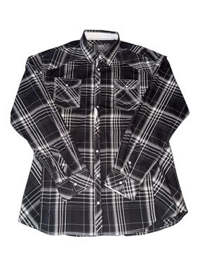 BKE Men's 3XL Athletic Fit Black Gray  Plaid Pearl Snap Western Shirt Bull Rider
